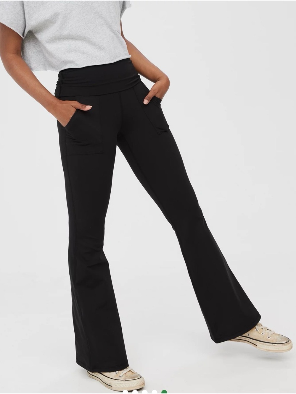 Offline by Aerie Black The Hugger Hi-Rise Foldover Flare Pants Women’s S